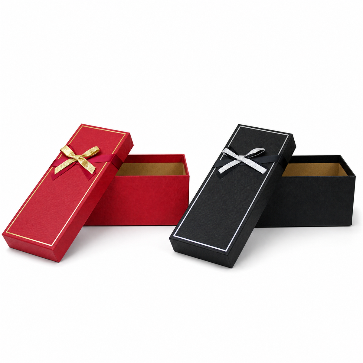 Rectangular Rigid Gift Boxes with Pre-Tied Bow- Black & Red (Single & Pack of 4)