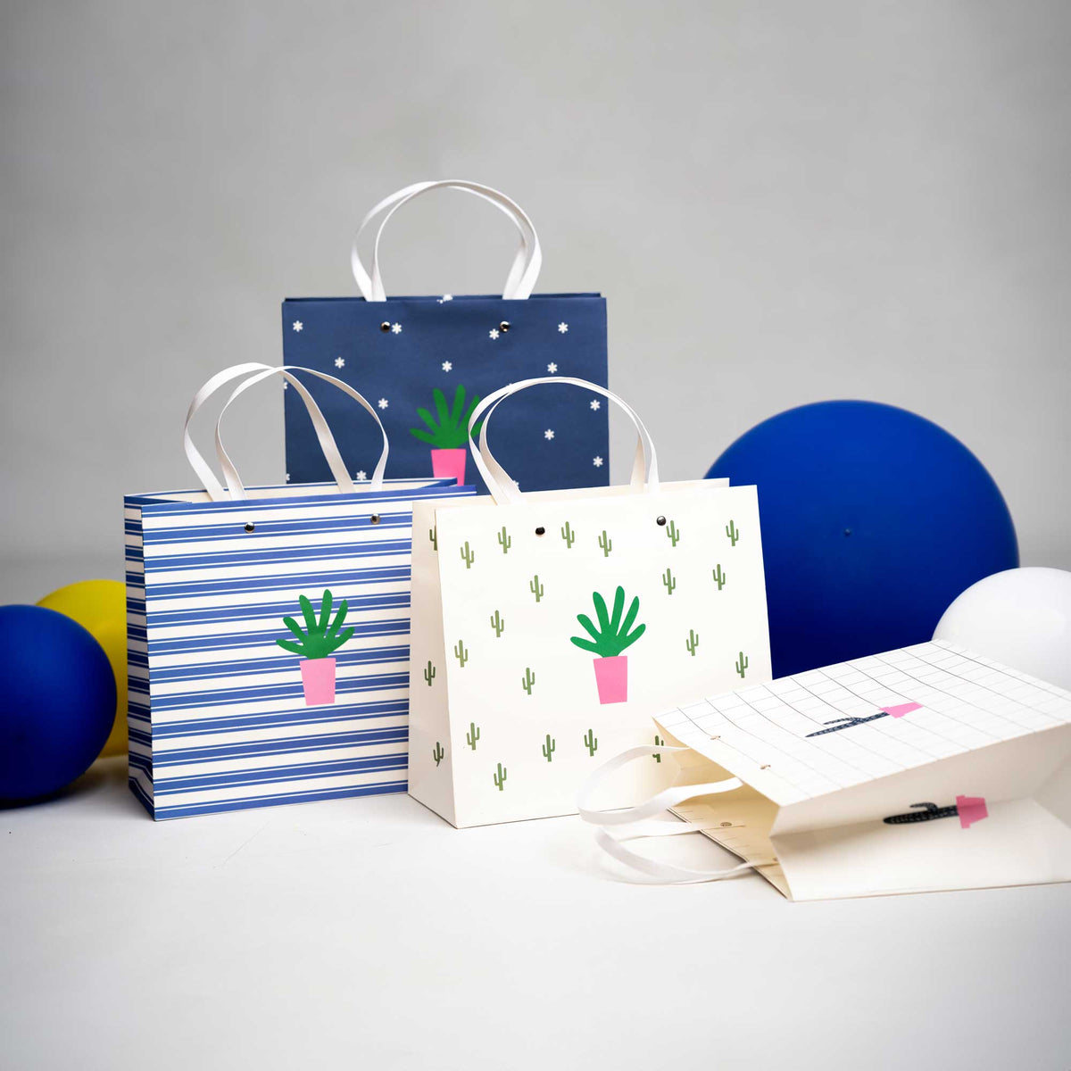 Stylish Cactus Themed Gift Bags - Set Of 4