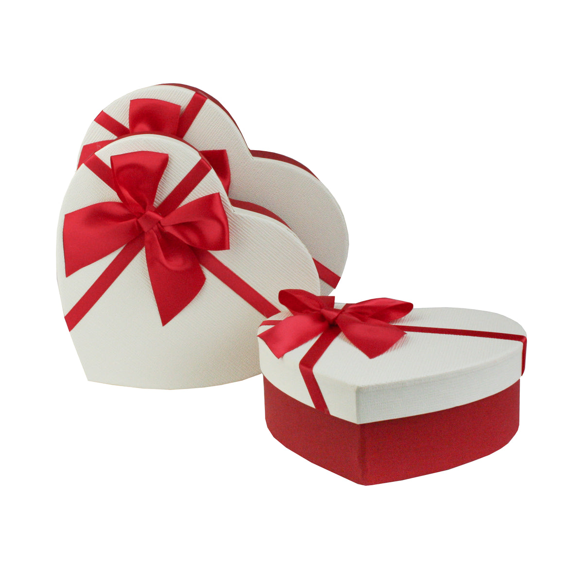 Set of 3 Red/White Gift Boxes with Red Satin Ribbon