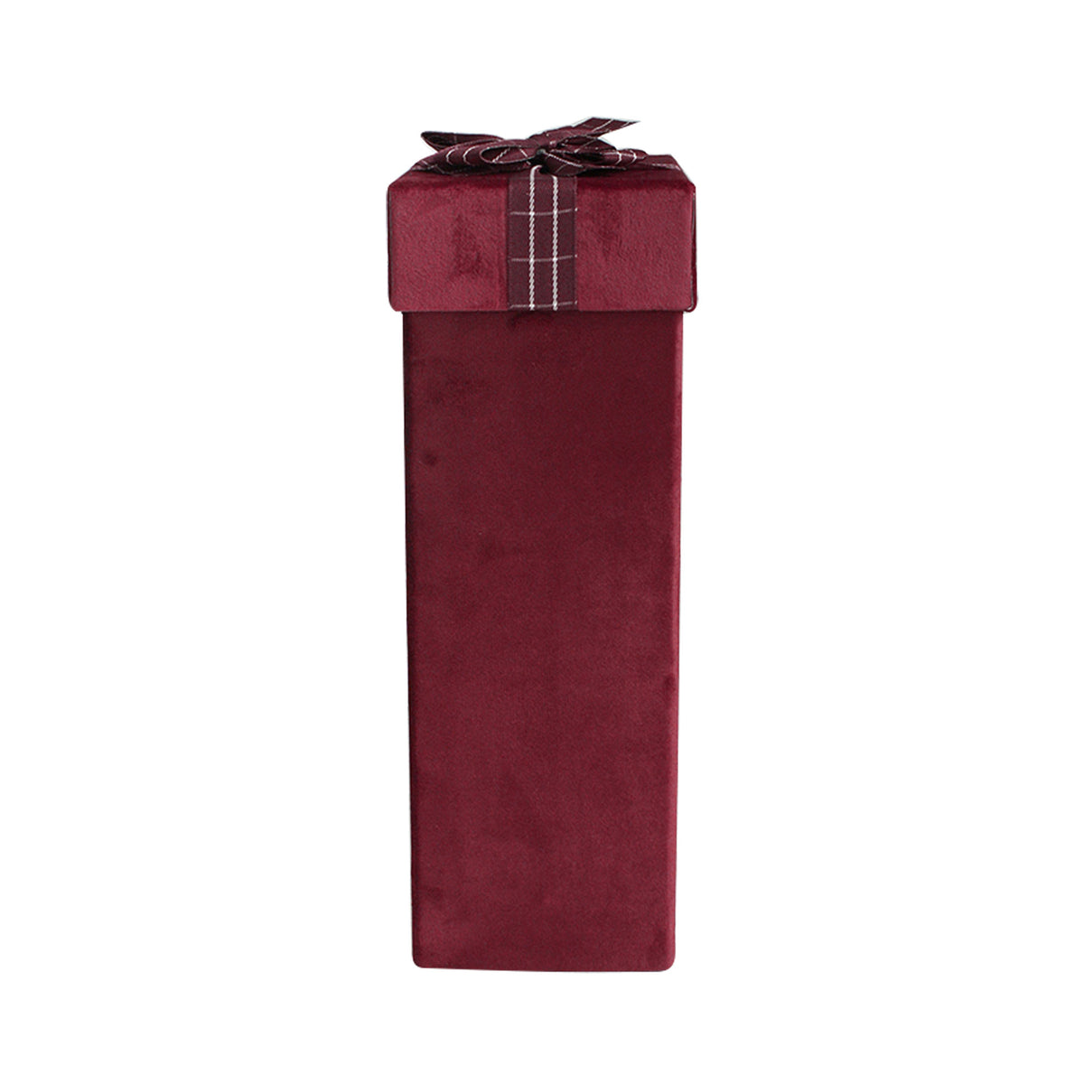 Single Burgundy Velvet Wine Gift Box with Striped Ribbon