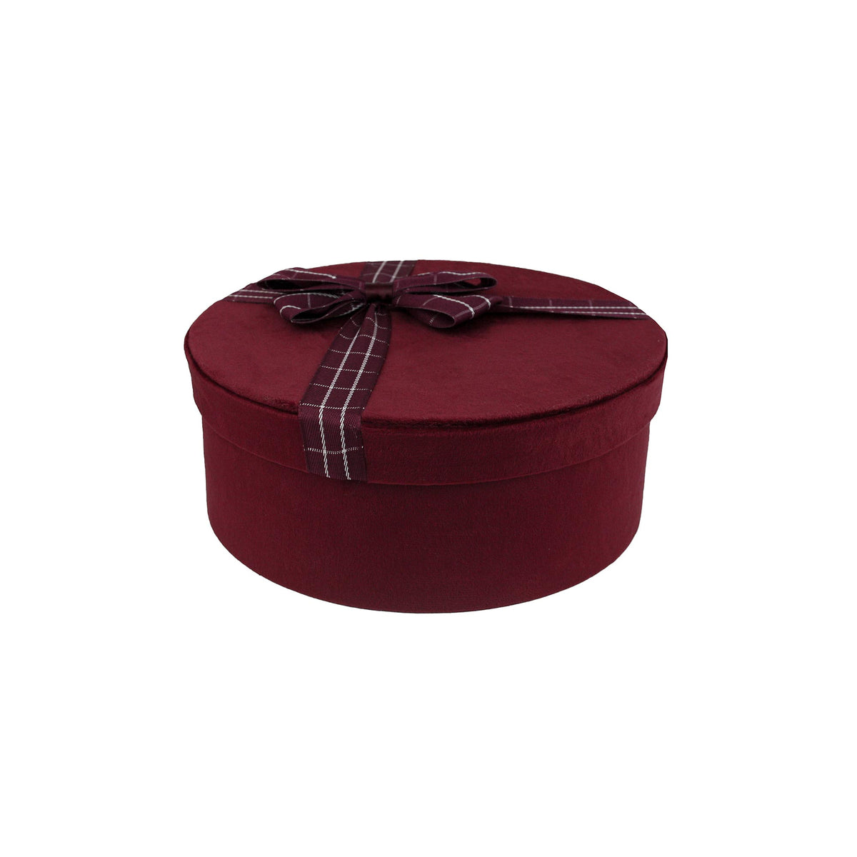 Single Burgundy Velvet Gift Box with Striped Ribbon (Sizes Available)