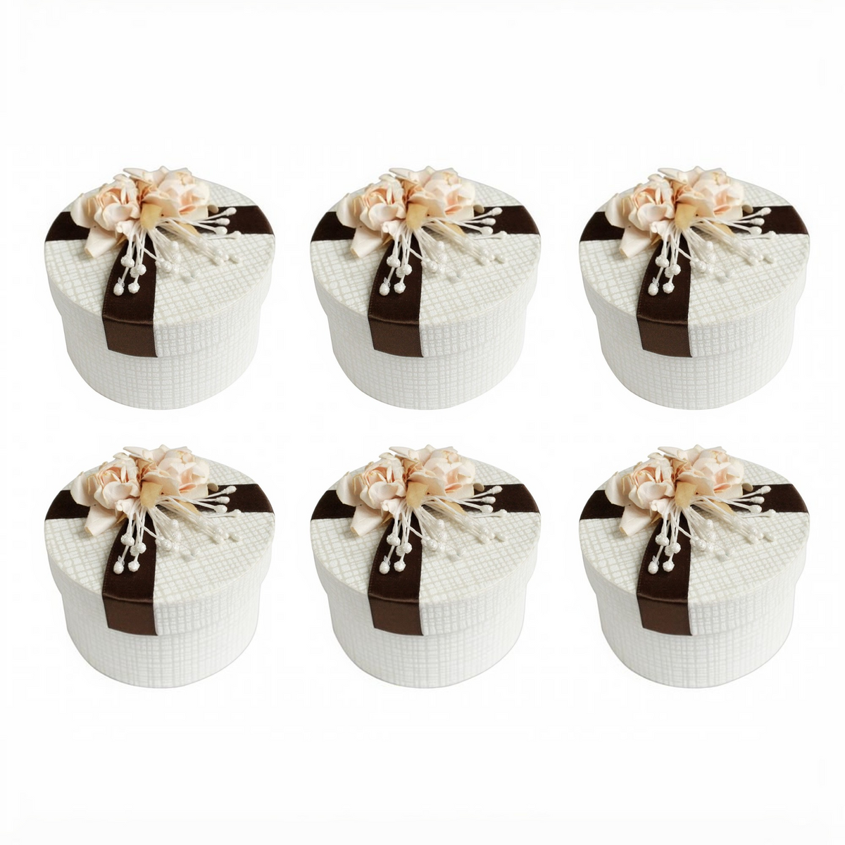Luxury Round Shaped Cream Box with Flower Decoration - Pack of 6
