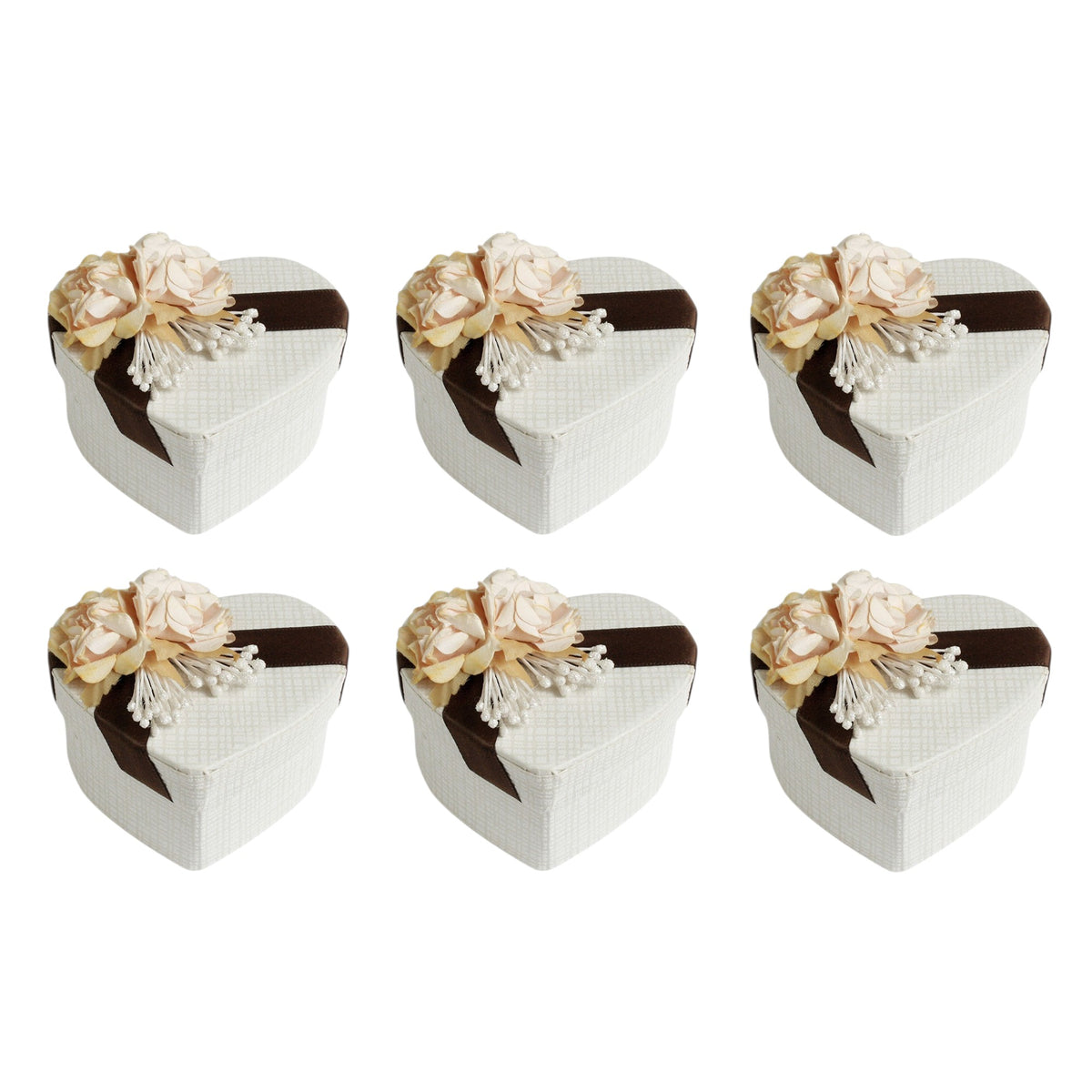 Luxury Heart Shaped Cream Box with Flower Decoration - Pack of 6