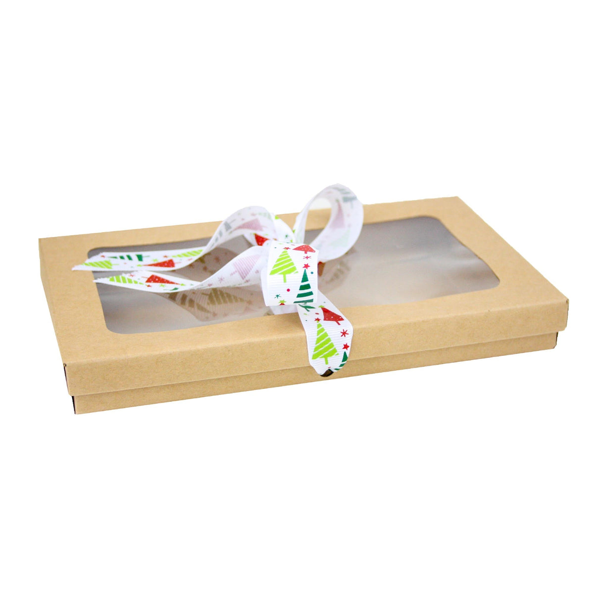 Pack of 12 Rectangle Brown Kraft Gift Boxes with Christmas Ribbon