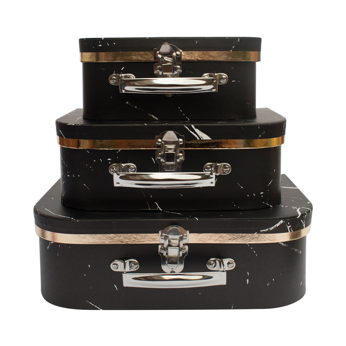 Set of 3 Black Marble Suitcase Gift Box