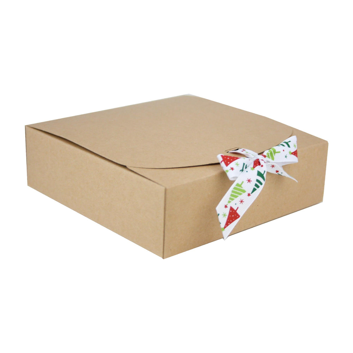 Brown Top-Flap Style Kraft Boxes with Christmas Ribbon (Pack of 12) Sizes Available