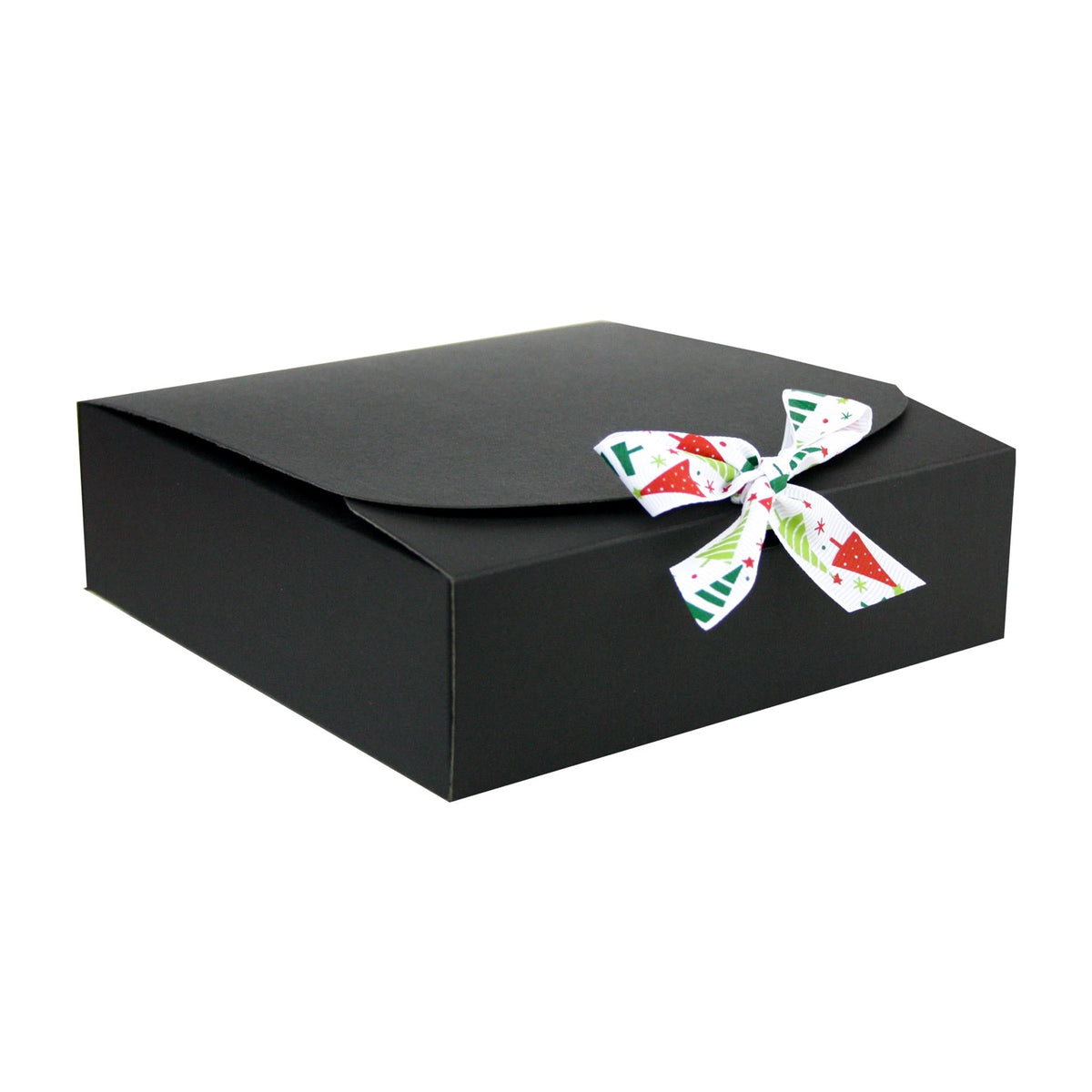 Black Top-Flap Style Kraft Boxes with Christmas Ribbon (Pack of 12) Sizes Available