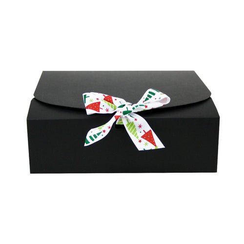 Pack of 12 Black Kraft Gift Boxes with Christmas Ribbon