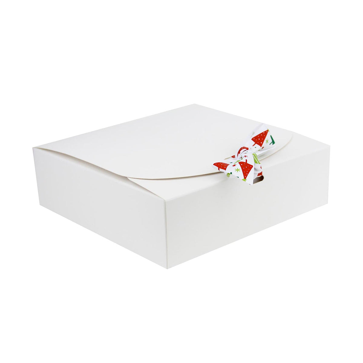 White Top-Flap Style Kraft Boxes with Christmas Ribbon (Pack of 12) Sizes Available