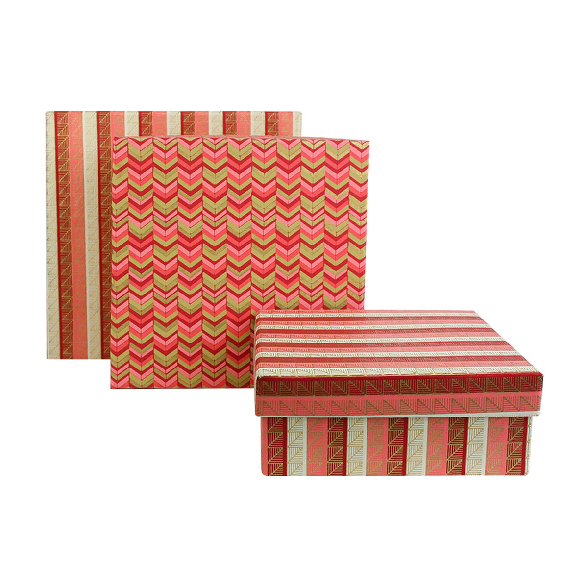 Handmade Chevron Patterned Red/Gold Gift Boxes - Set of 3