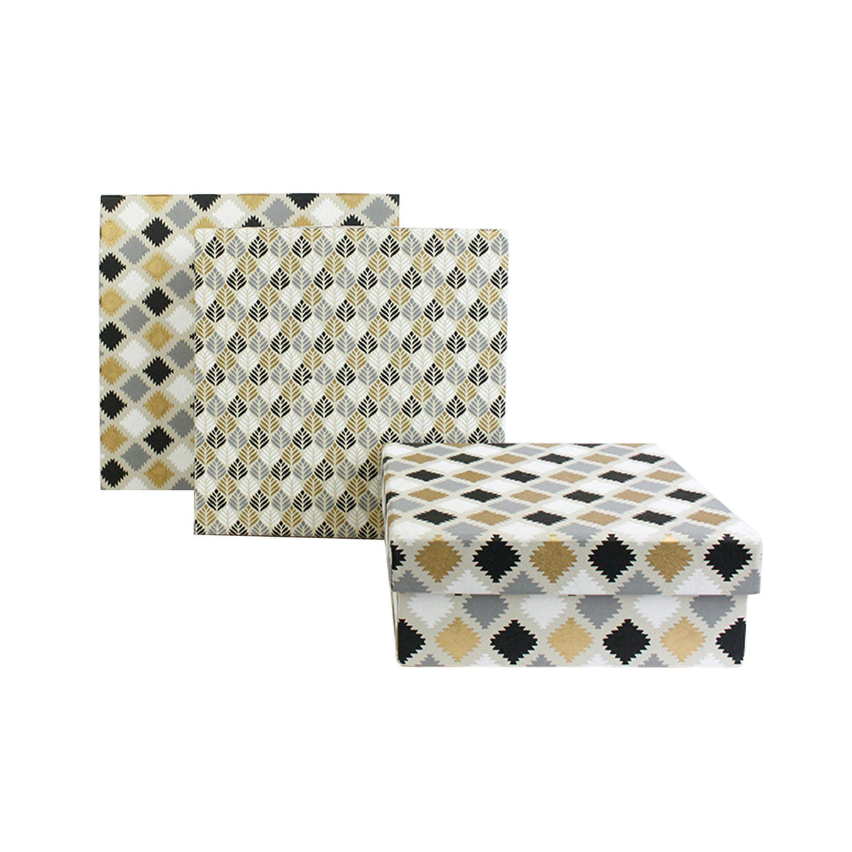 Handmade Geometric Patterned Black/Gold Gift Boxes - Set of 3