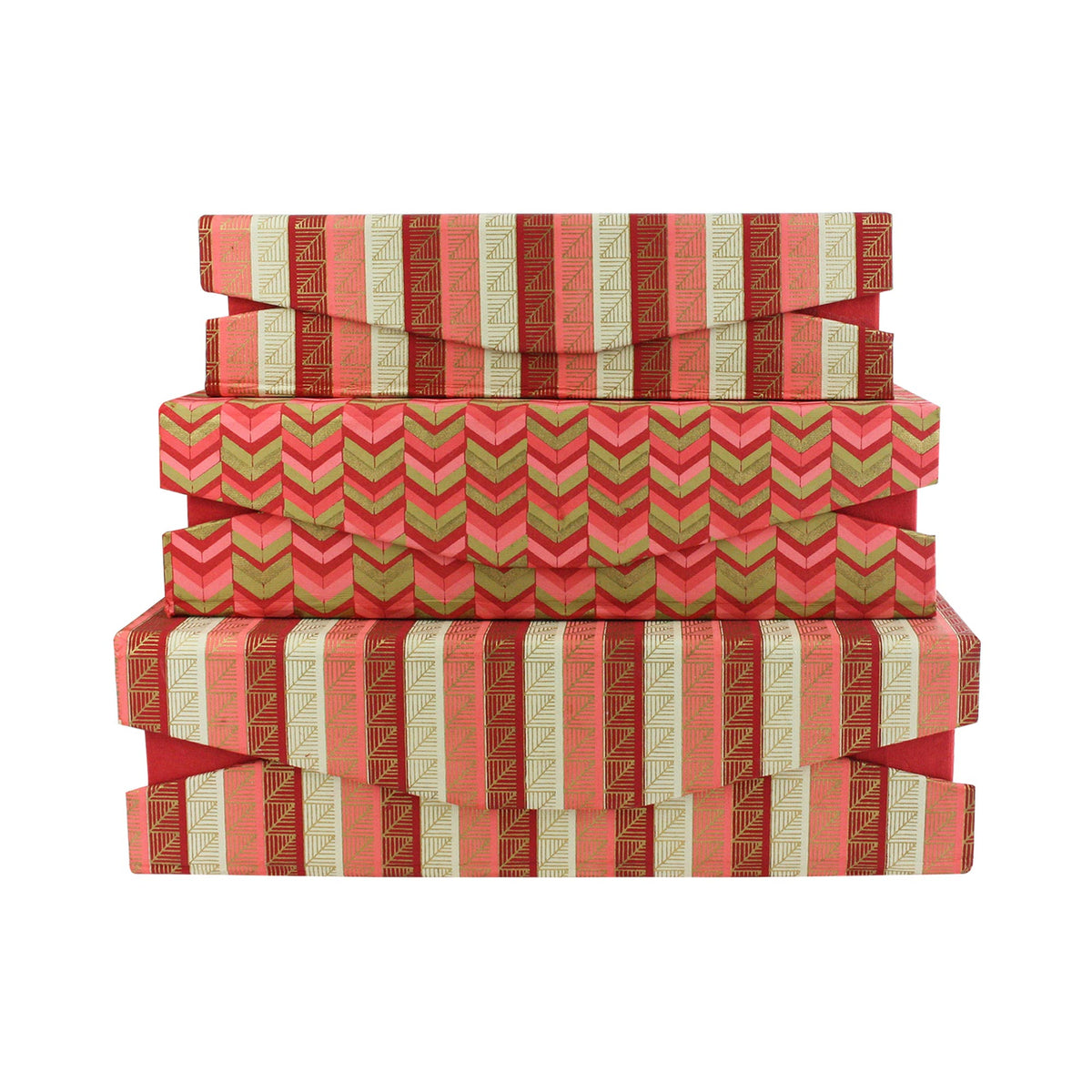 Handmade Chevron Patterned Red/Gold Gift Boxes - Set of 3