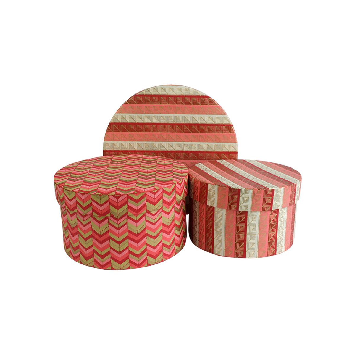 Handmade Chevron Patterned Red/Gold Gift Boxes - Set of 3