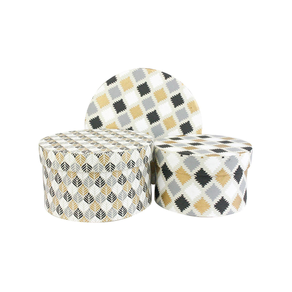 Handmade Geometric Patterned Black/Gold Gift Boxes - Set of 3