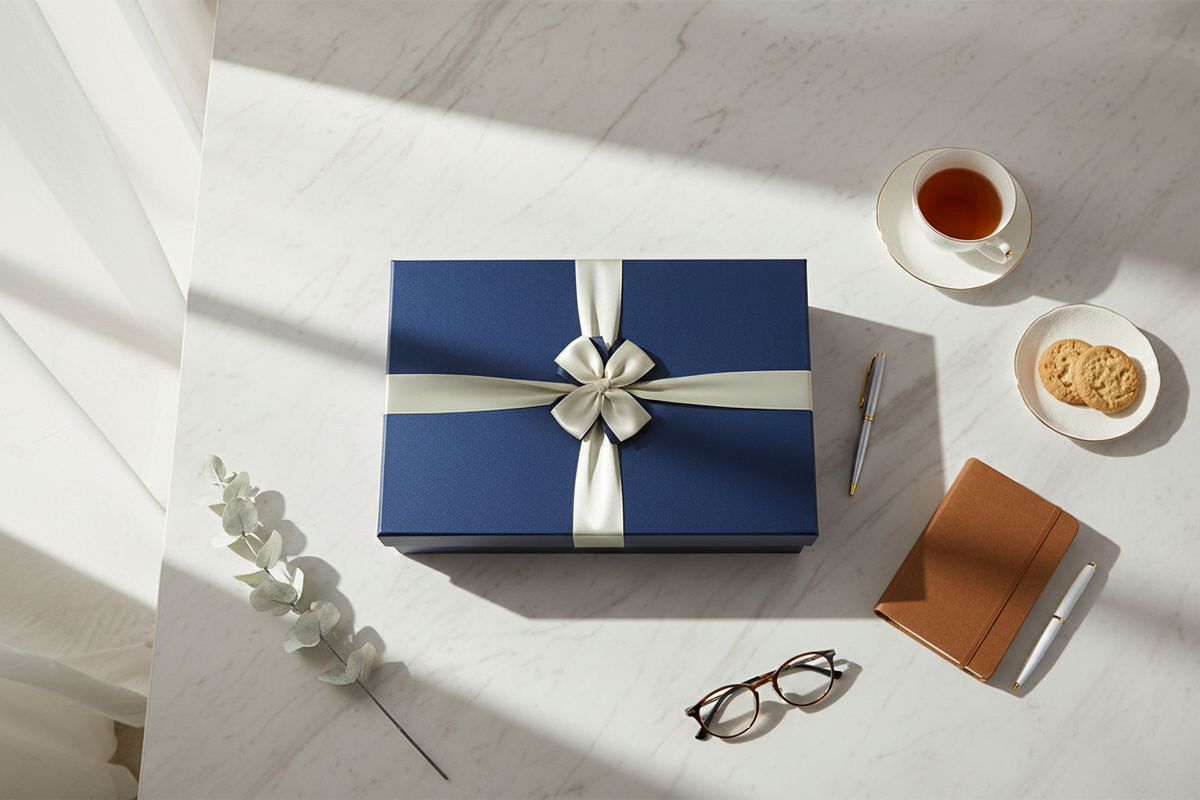Blue Gift Boxes with Exquisite Satin Ribbon Detail