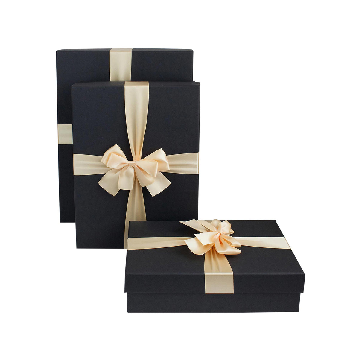 Set of 3 Black Gift Boxes with Cream Satin Ribbon