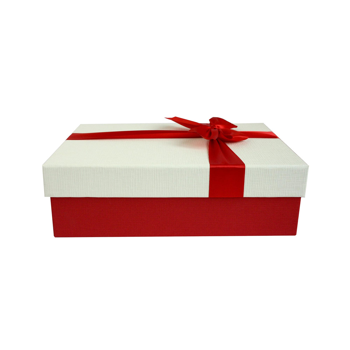 Single Rectangle White Gift Boxes With Red Satin Ribbon