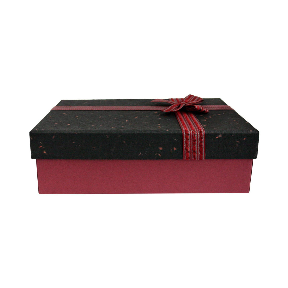 Single Burgundy/Black Gift Boxes With Red Striped Ribbon