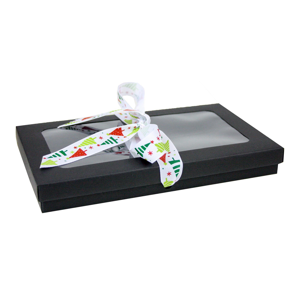 Pack of 12 Rectangle Black Kraft Gift Boxes with Christmas Ribbon