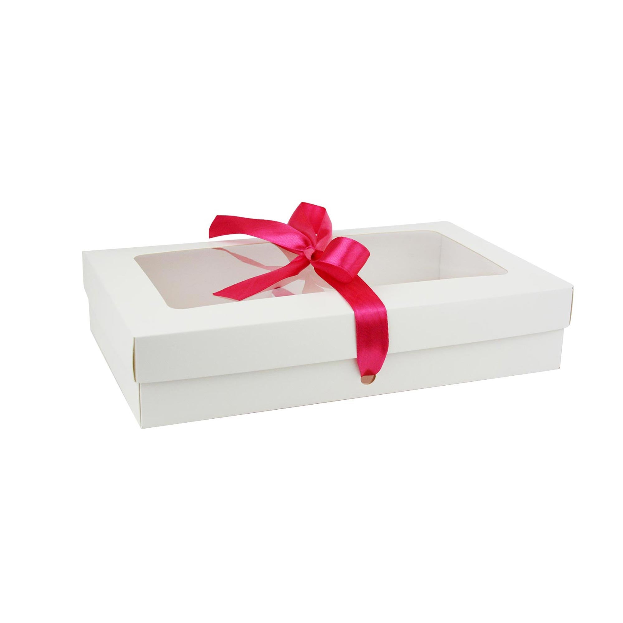 White Kraft Gift Boxes with Clear Lid Satin Ribbon Pack of 12 Sizes Available