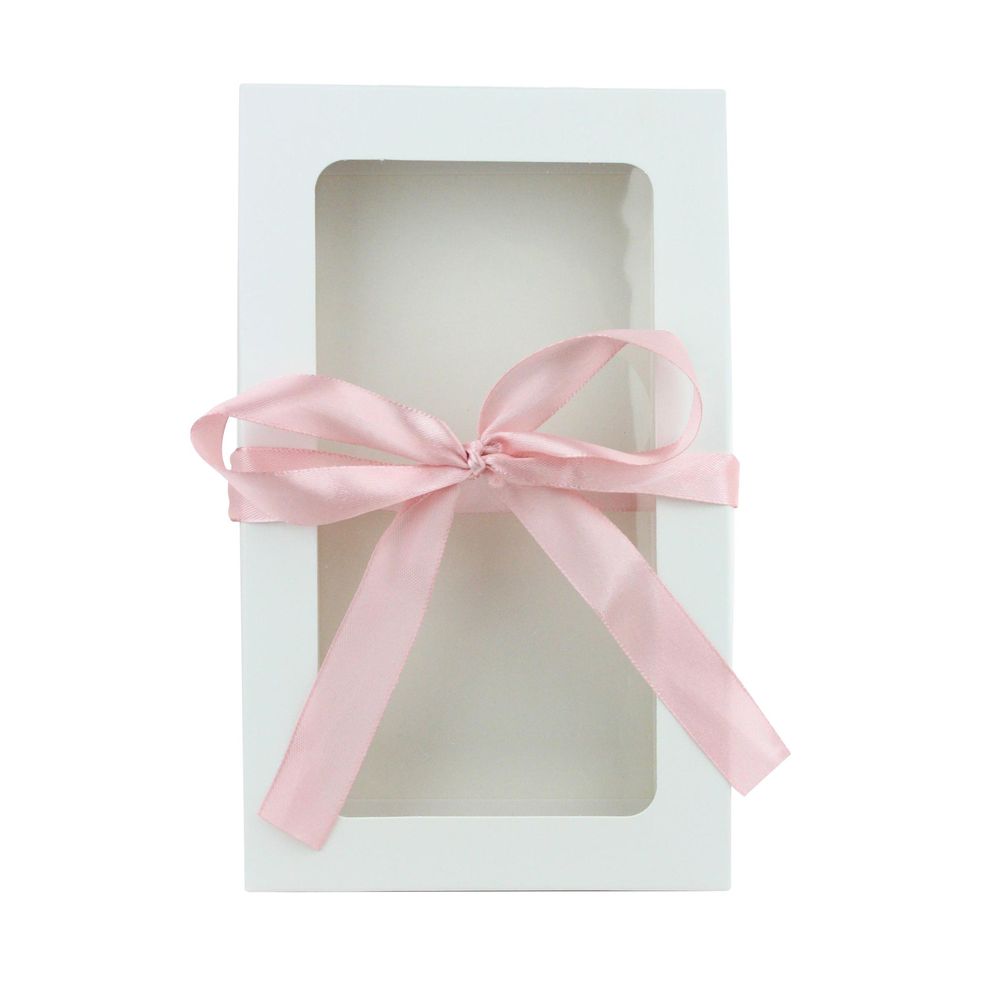 White Kraft Gift Boxes with Clear Lid Satin Ribbon Pack of 12 Sizes Available