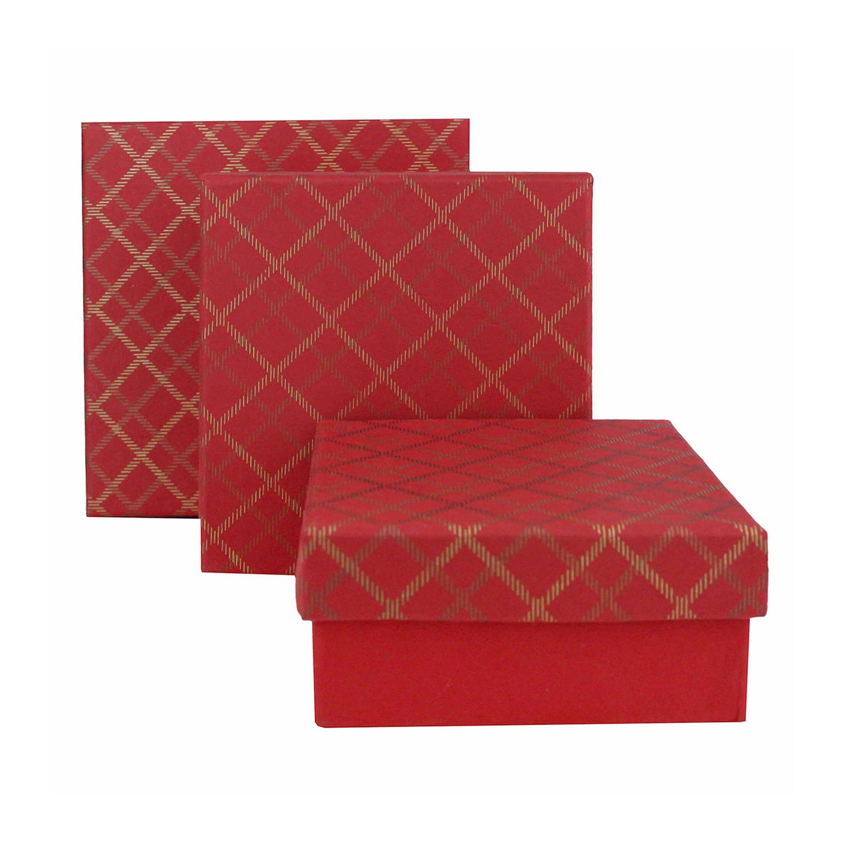 Set of 3 Handmade Red Chequered Gift Boxes