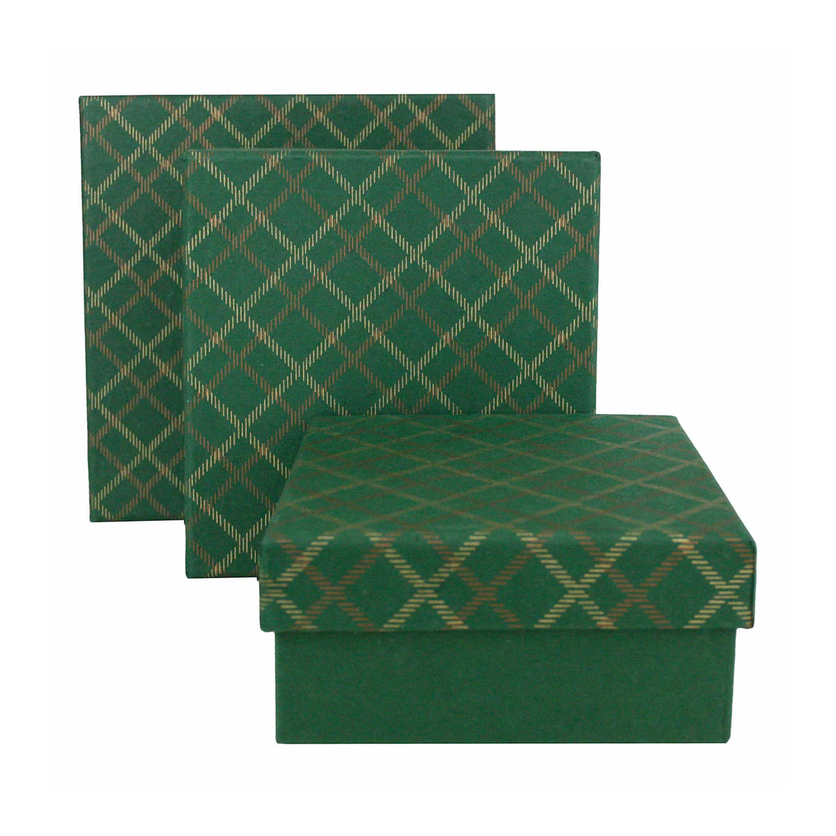 Set of 3 Handmade Green Chequered Gift Boxes