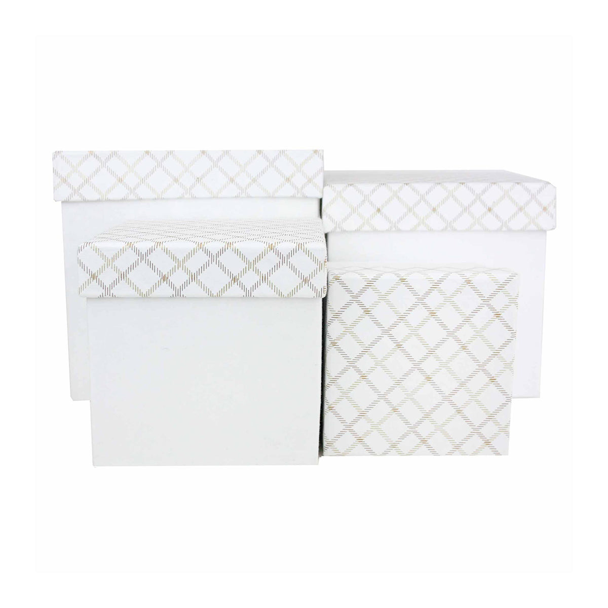 Handcrafted Chequered White Gift Boxes - Set of 4