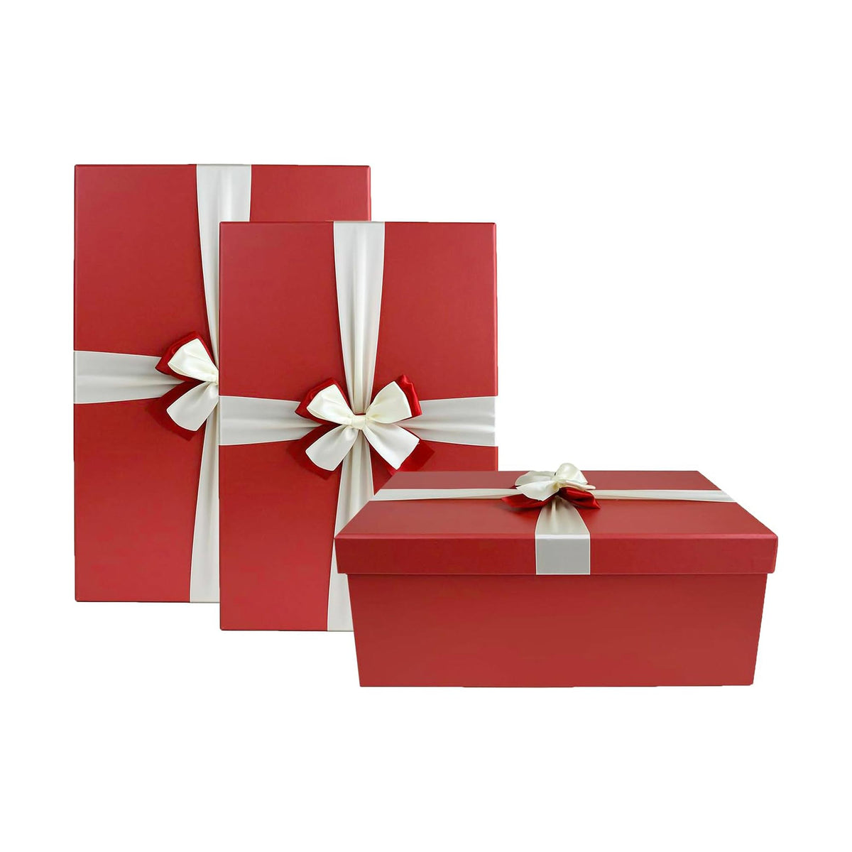 Set of 3 Red Gift Boxes with White Satin Ribbon