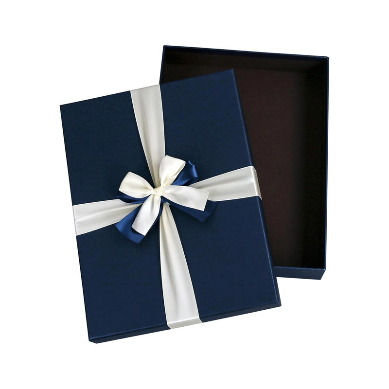 Single Rigid Gift Box, Dark Blue Box with Lid, Satin Decorative Ribbon