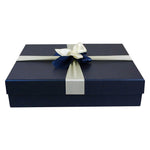 Single Rigid Gift Box, Dark Blue Box with Lid, Satin Decorative Ribbon