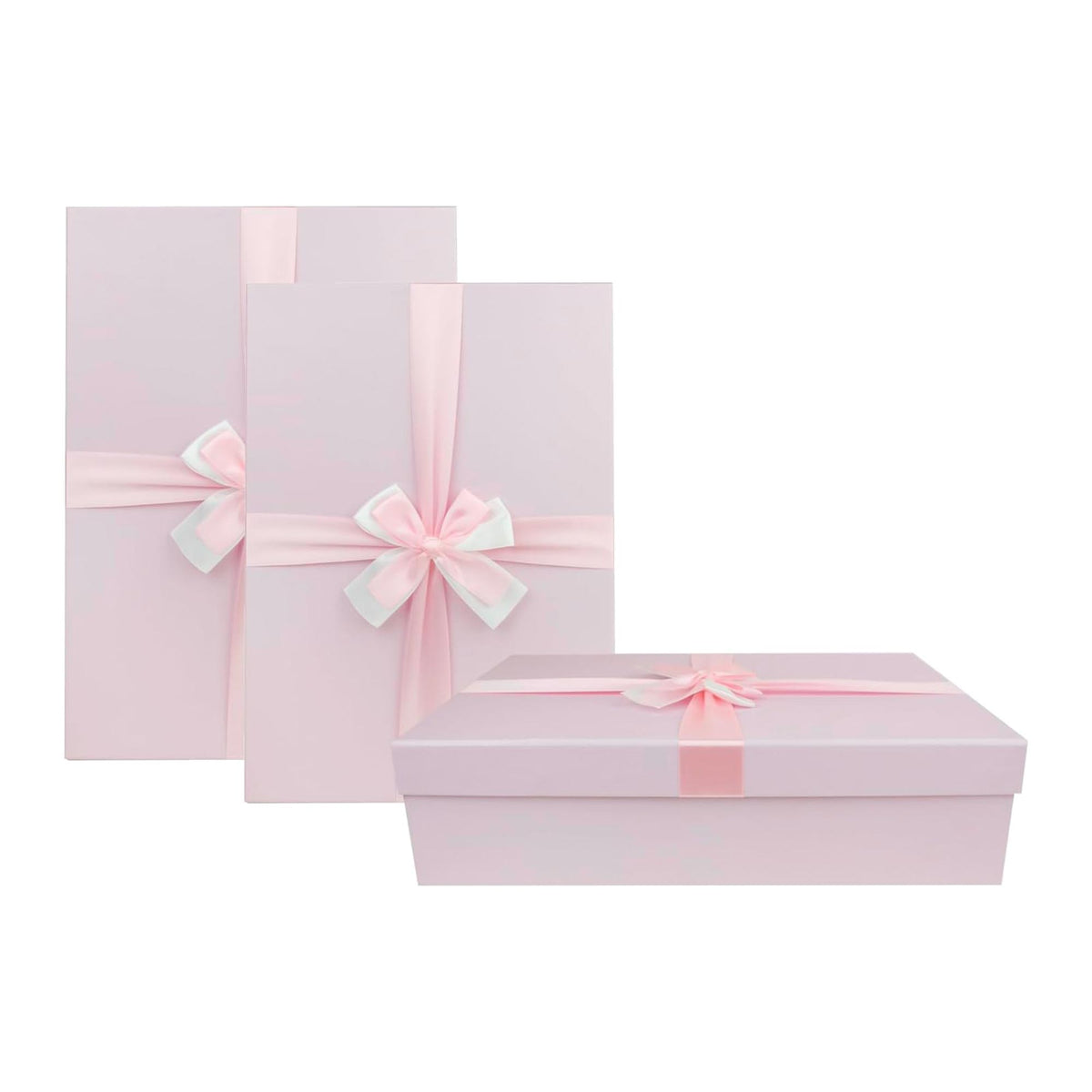 Set of 3 Rigid Gift Box, Baby Pink Box with Lid, Satin Decorative Ribbon