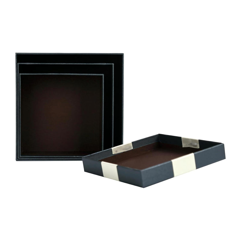 Set of 3 Rigid Square Gift Box, Black Box with Lid, Satin Decorative Ribbon
