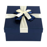 Set of 3 Rigid Square Gift Box, Dark Blue Box with Lid, Satin Decorative Ribbon