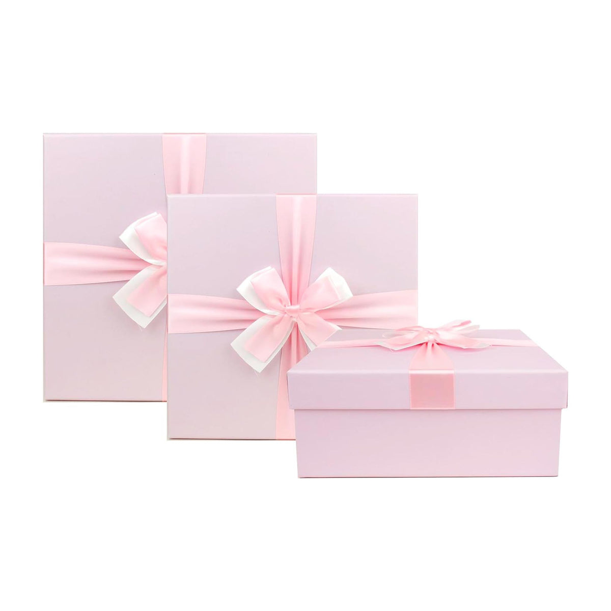 Set of 3 Baby Pink Gift Boxes With Pink Satin Ribbon