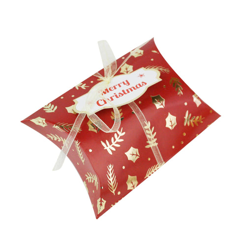 Christmas Pillow Boxes With Tags and Ribbon - Pack of 12