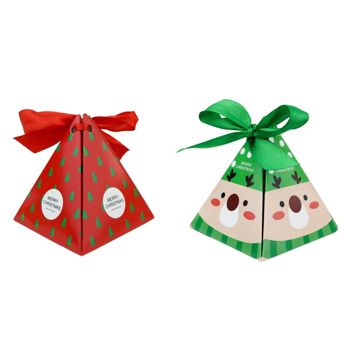 Christmas Cone Candy Treat Gift Box With Ribbon - Pack of 24