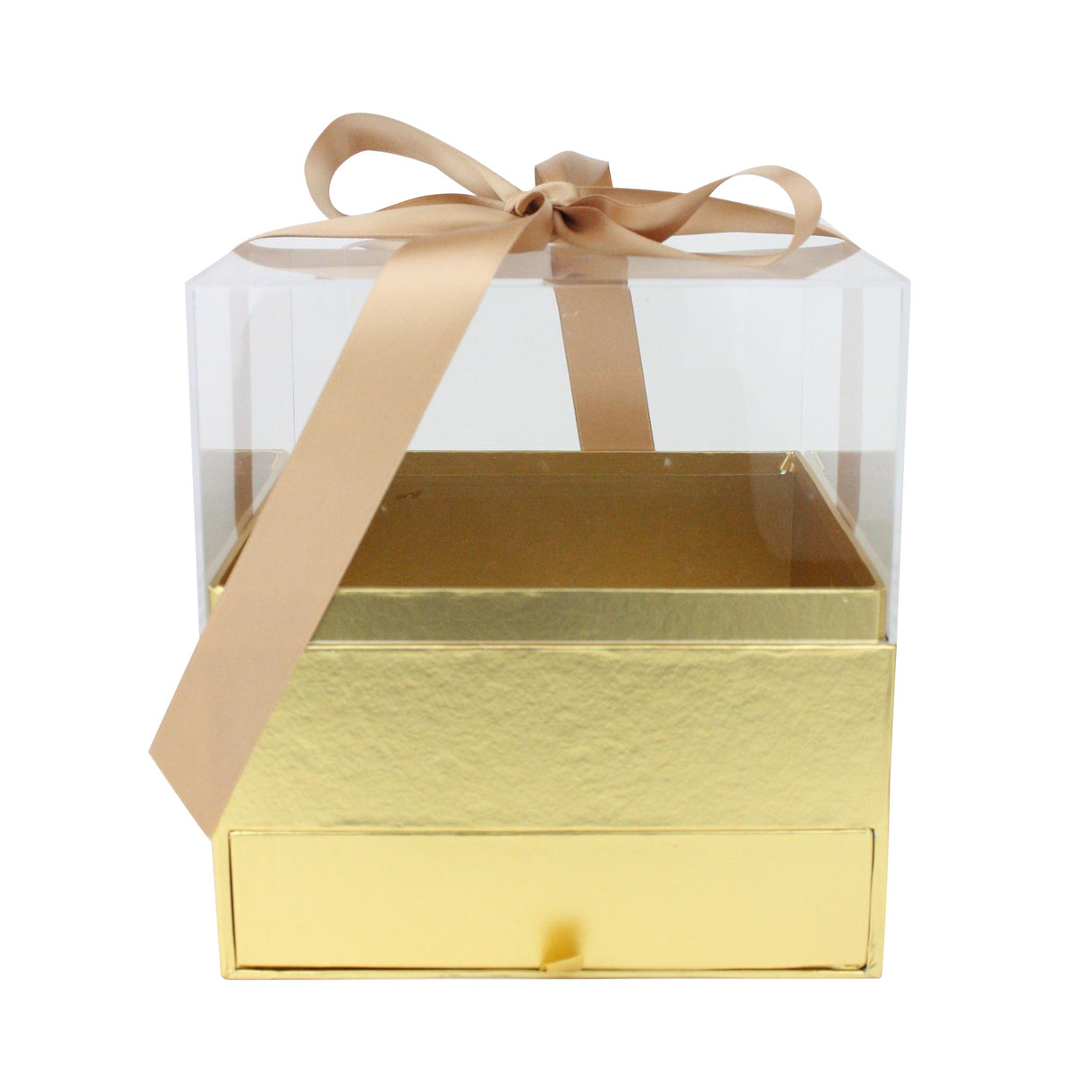Gold Box with Drawer, Acrylic Lid and Ribbon