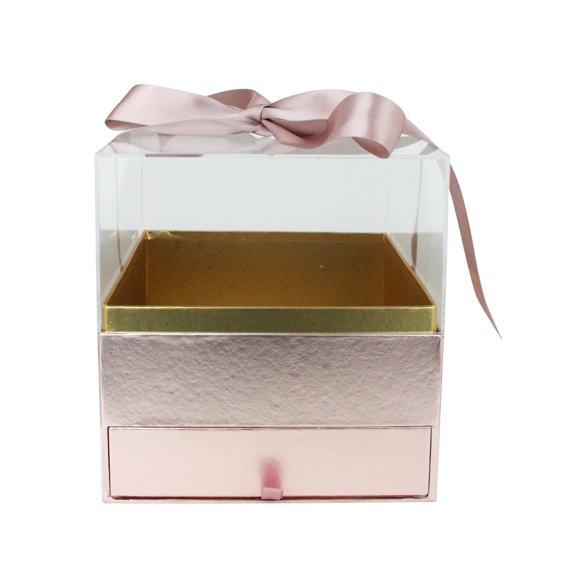 Pink Box with Drawer, Acrylic Lid and Ribbon