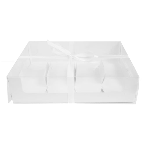 Pack of 12 White Cupcake Box with Clear Window and Ribbon