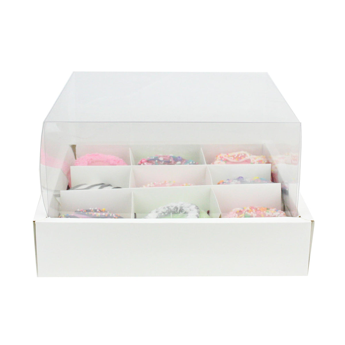 Pack of 12 White Cupcake Box with Clear Lid - Holds 9 Cupcakes