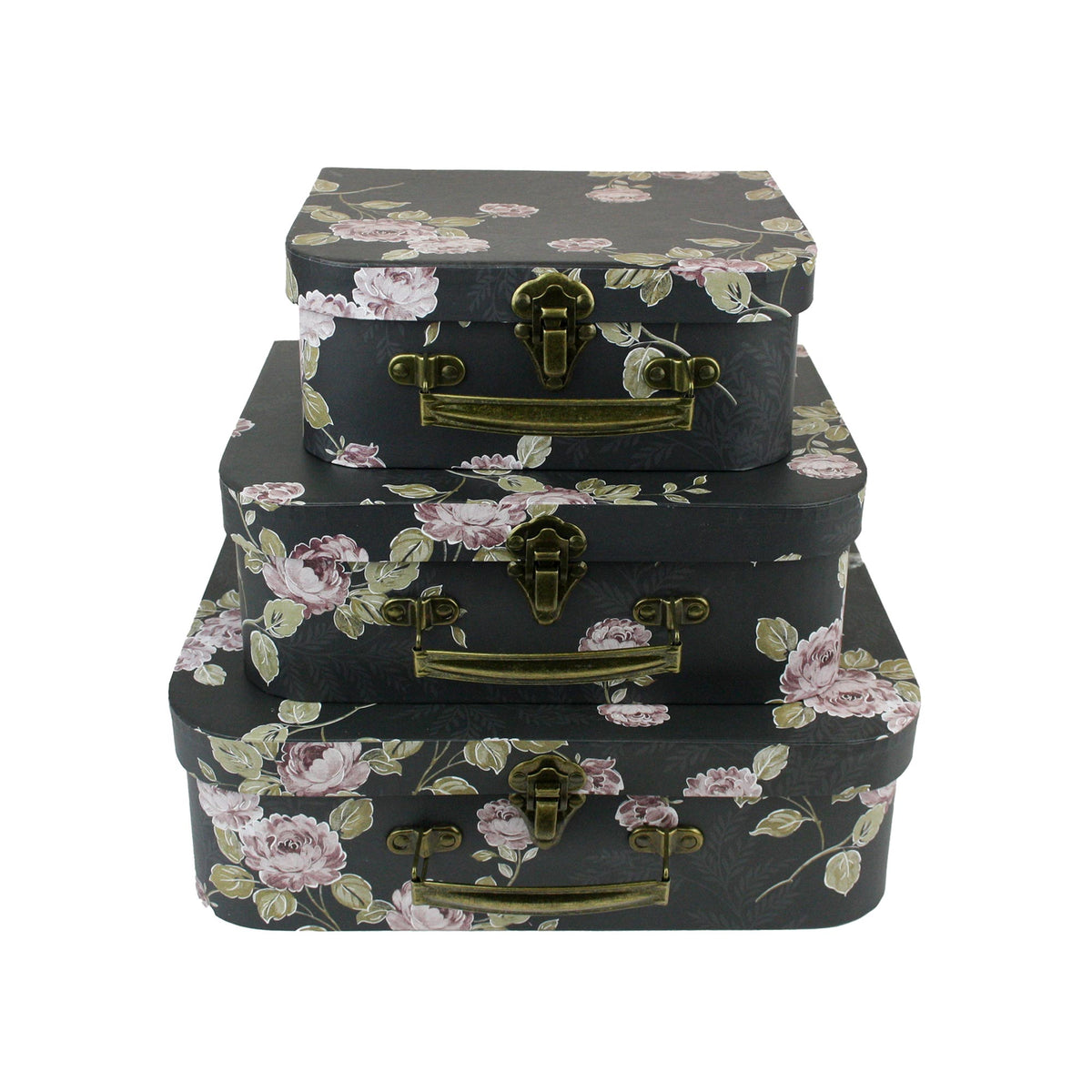 Black Floral Print Suitcase Gift Boxes - Set of 3