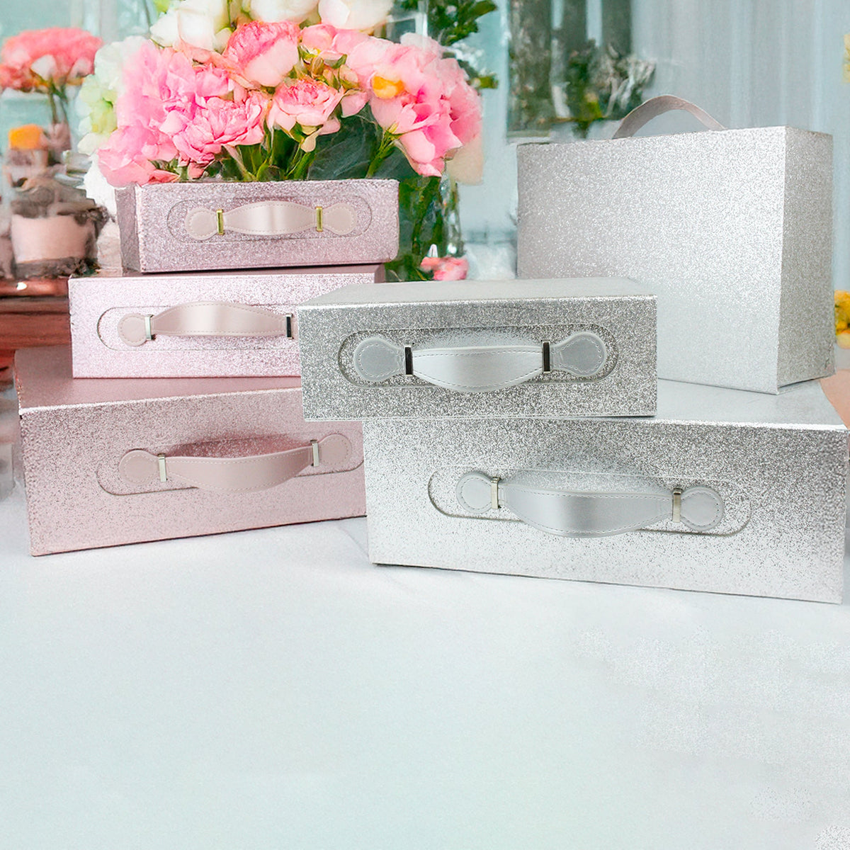 Glitter Folding Magnetic Gift Box With Leather Handle - Single (Sizes & Colors Available) In Stock on 30/09/2025