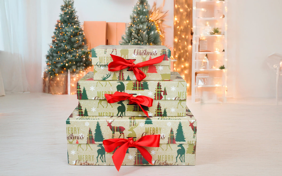 Christmas Gift Boxes With Ribbon - Single (Sizes Available) In Stock on 30/09/2025