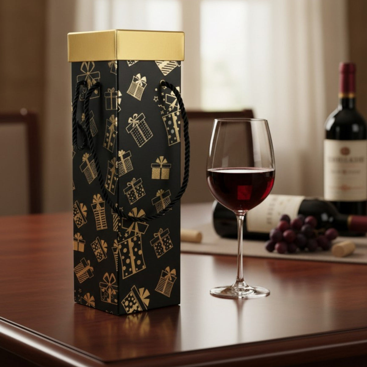 Luxury Wine Bottle Gift Box With Rope Handle In Stock on 30/09/2025