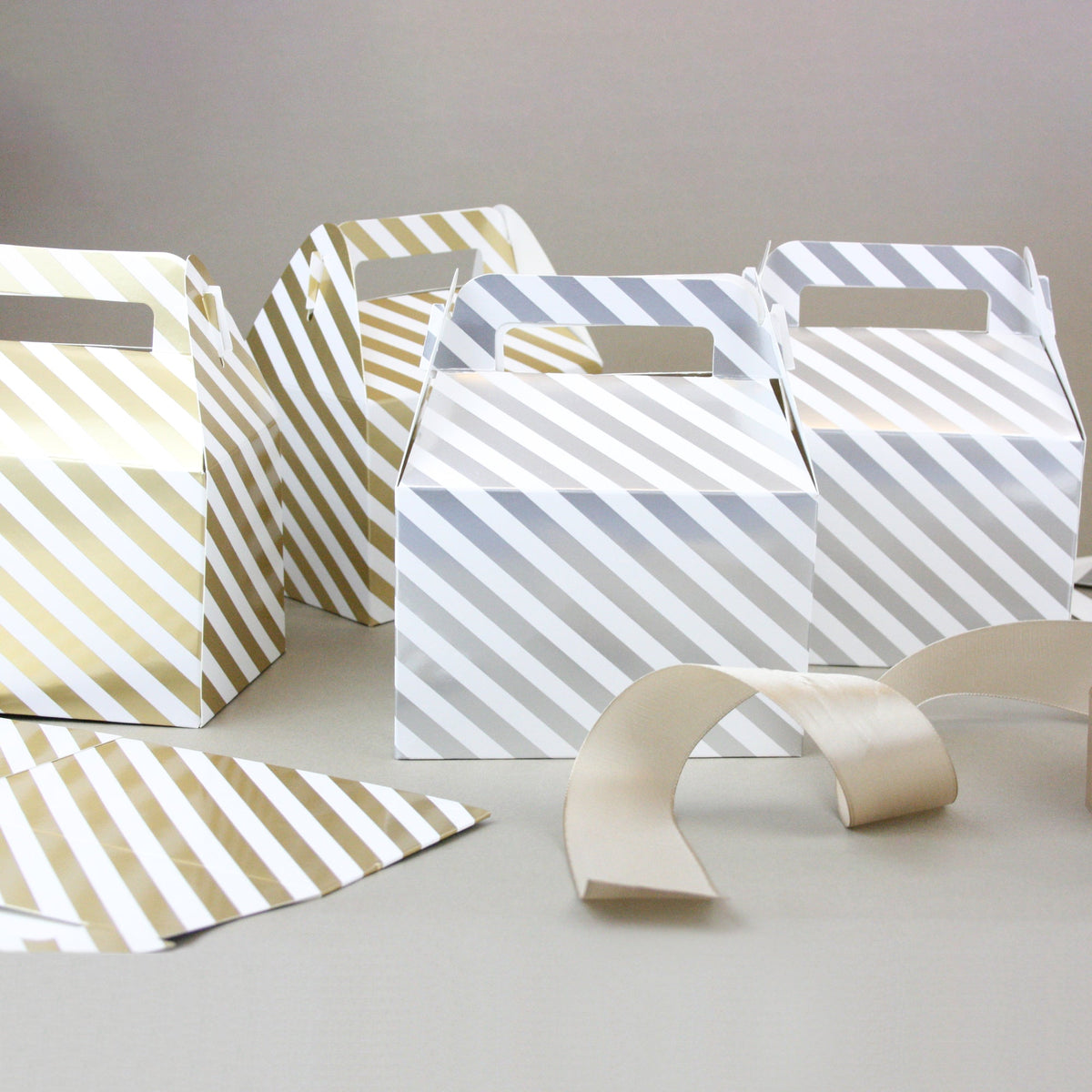 Striped Gable Gift Boxes - Pack of 12 (Colors Available) In Stock on 30/09/2025