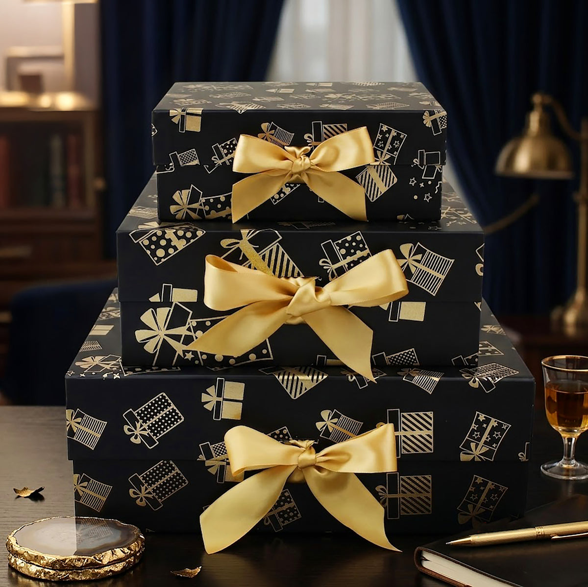 Luxury Black & Gold Folding Magnetic Gift Boxes (Sizes Available)