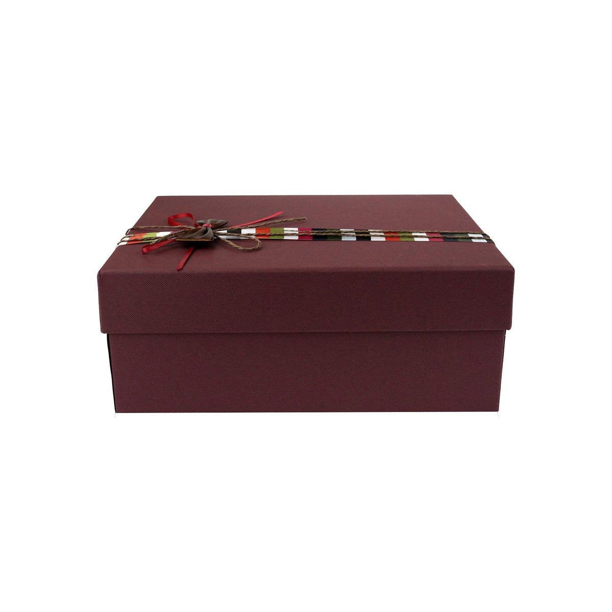 Single Burgandy with Multicolored Stripes Ribbon Gift Box (Sizes Available)