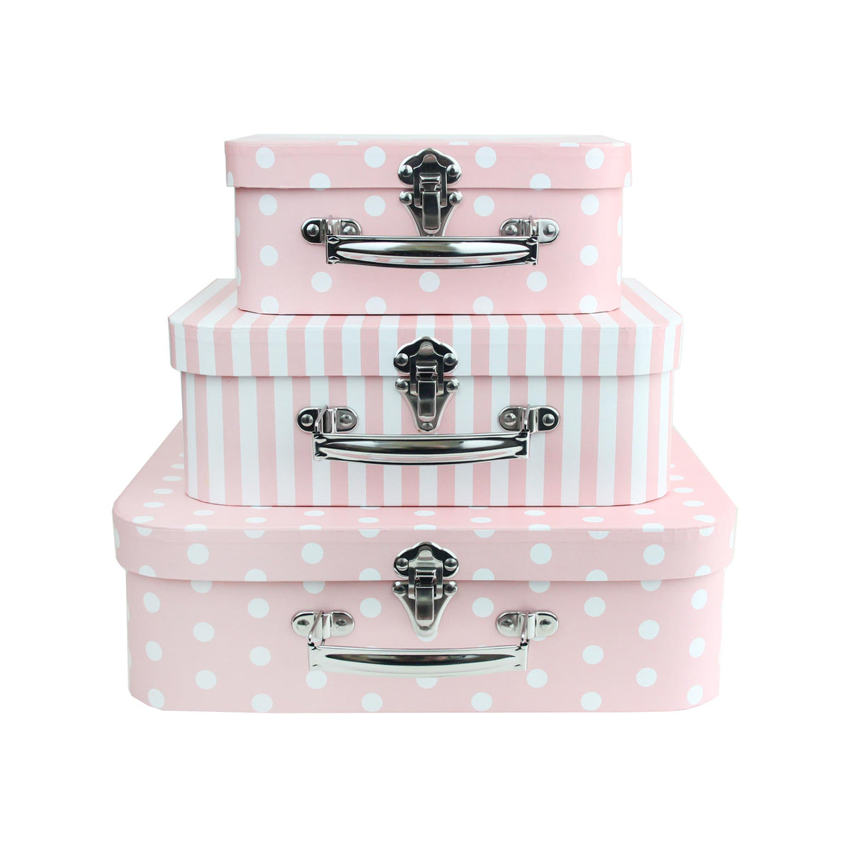 Set of 3 Pink Stripes & Polka Suitcase Gift Box