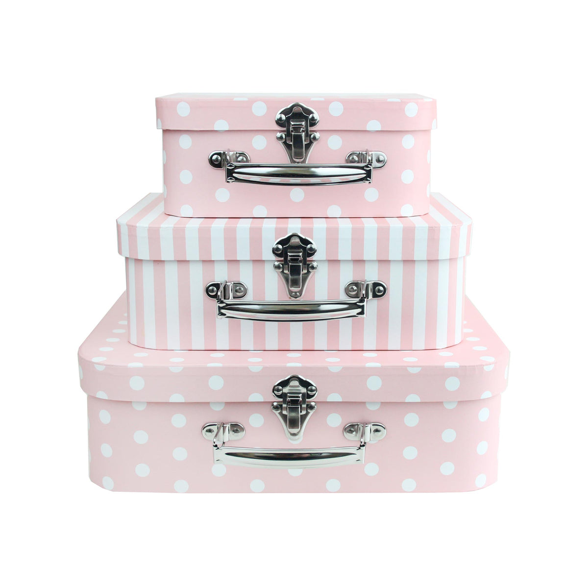 Elegant Pink Stripes & Polka Suitcase Style Gift Boxes - Set of 3